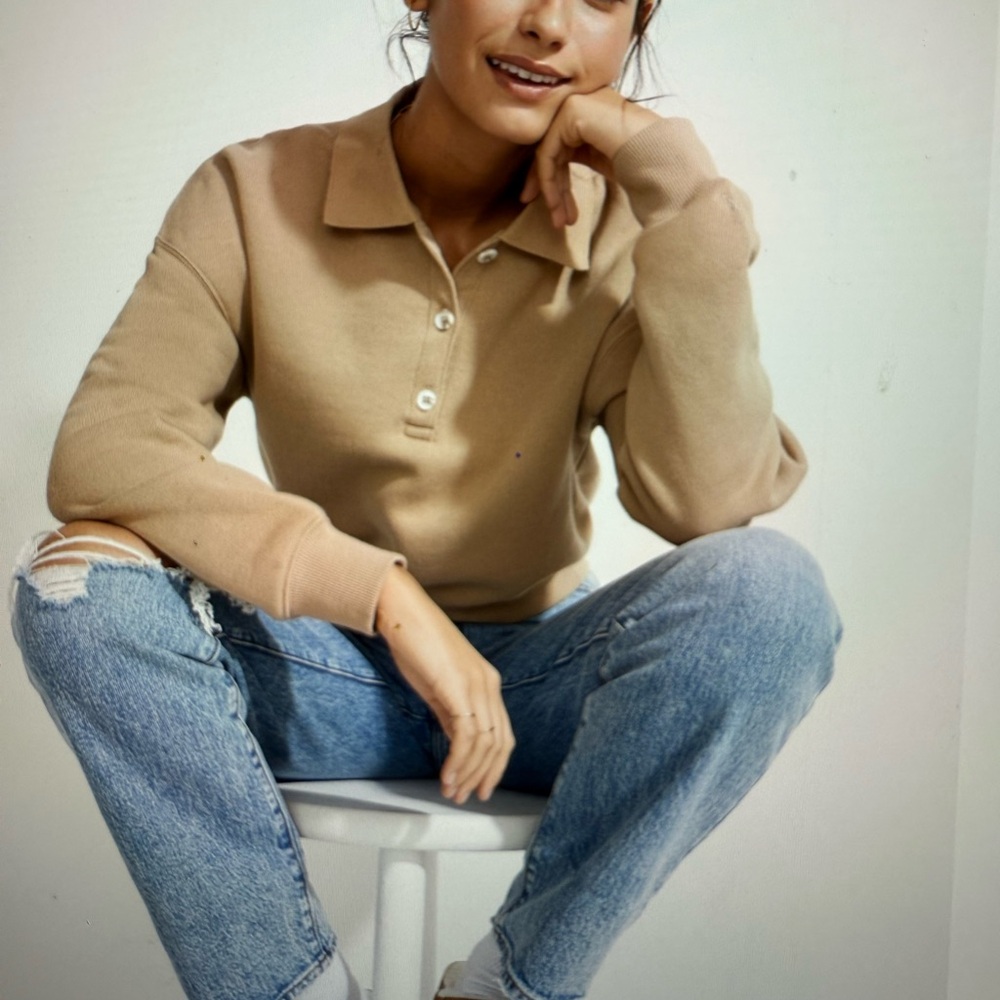 Madewell women’s MWL Betterterry Cropped Polo Shirt sweatshirt